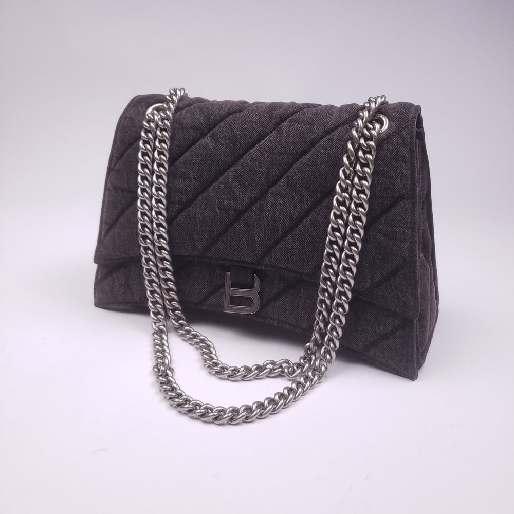 Balenciaga Crush Medium Denim Shoulder Bag Quilted Flap Chain Tote New